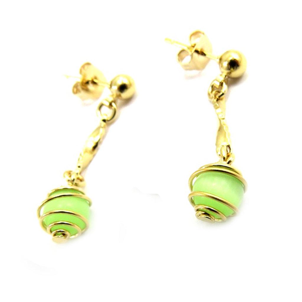 Les Trésors De Lily [L4287] - Boucles plaqué or 'Scarlett' vert doré (oeil de chat) - 28x6 mm