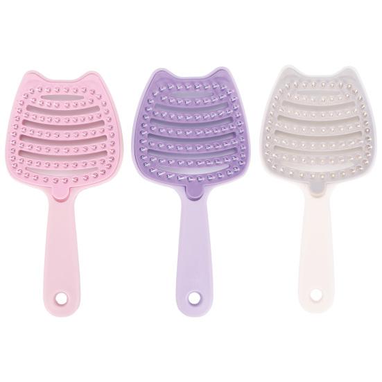 Cat Ear Self Cleaning Hair Brush for Women, Vented Hair Styling Brush for Faster Blow Drying, Detachable Curved Hair Detangler Brush