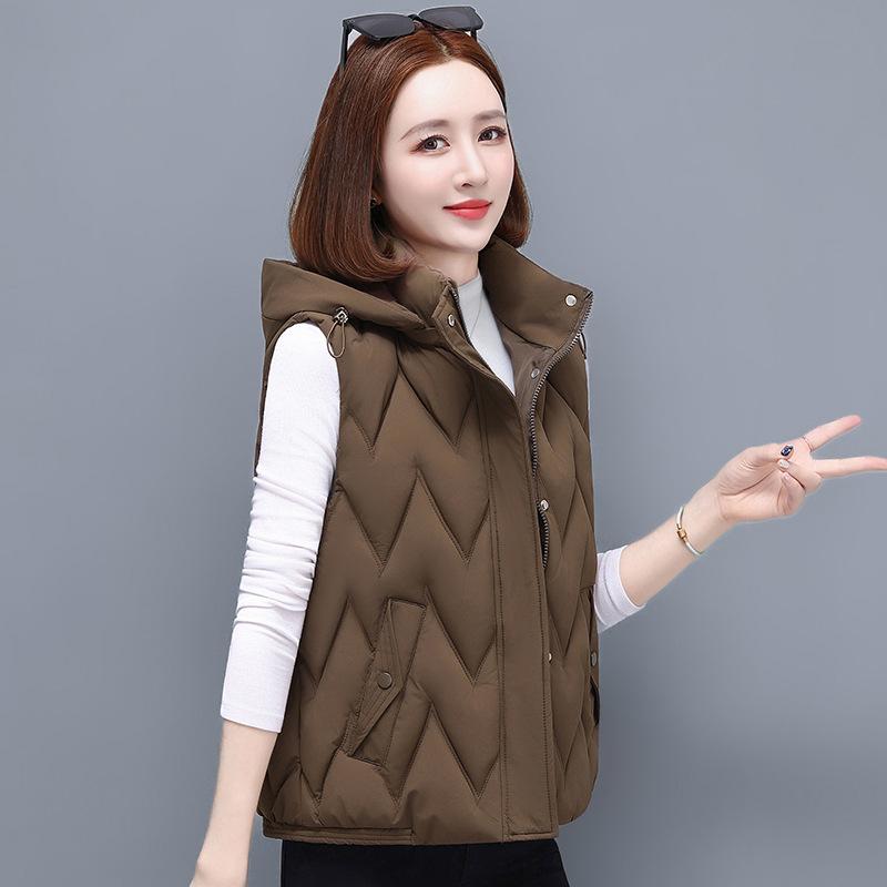 Nová zimní bavlněná vesta s kapucí, krátký střih, módní a všestranná, slim dámská bavlněná bunda s klipem na koně