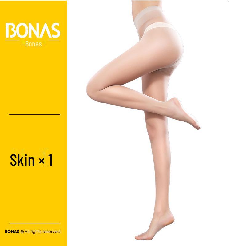 Bonas Seamless Ultra-Thin Black T-Crotch Pantyhose - Women's Summer Anti-Snag Invisible Stockings