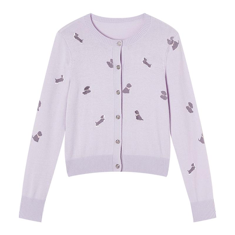 Xiangying Women s Cartoon Puppy Embroidered Knit Cardigan S