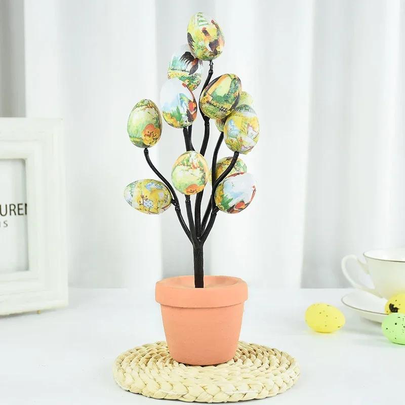 

Easter Egg Tree Flowerpot Colorful Painting Foam Egg Creative Tabletop Decor Potted Plant Ornaments Home Easter Party Supplies