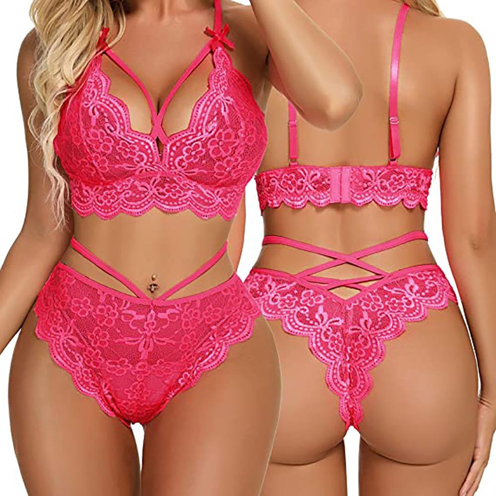 Sexy Lingerie 2-teiliges Set für Damen BH Höschen Spitze Transparent Unterwäsche