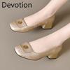 High-heeled Women's New Square-toe Thick-heel Slip-on Shoes Devotion