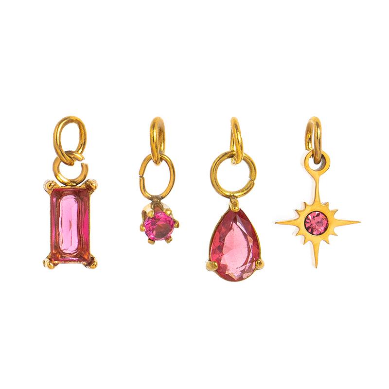 4Pcs/Set Stainless Steel Cubic Zirconia Birthstone Charms Mini Pendants For Diy Necklace Bracelet Jewelry Gift