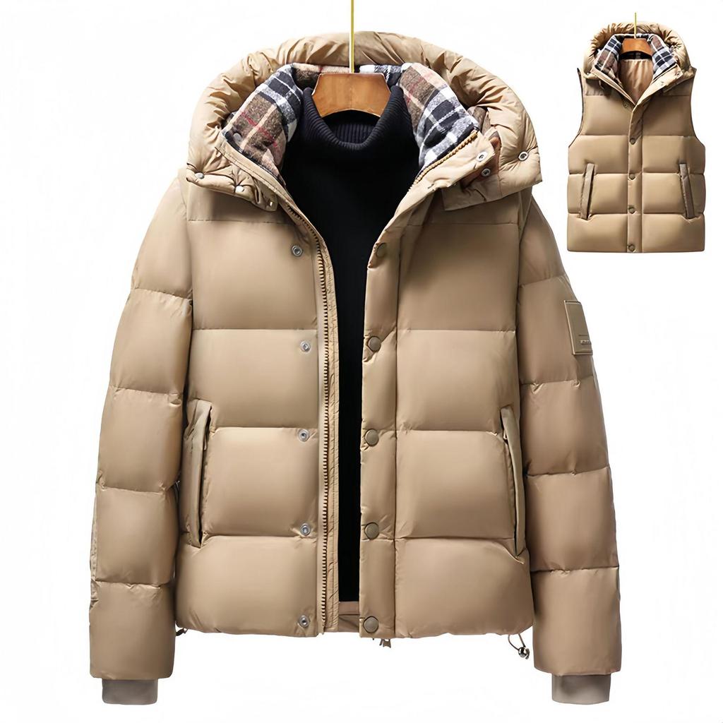 Herren- und Paare-Kapuzen-Winter-Daunenjacke in Übergröße: Winddicht, Warm, Kurzer Stil mit Verdickung und abnehmbaren Ärmeln