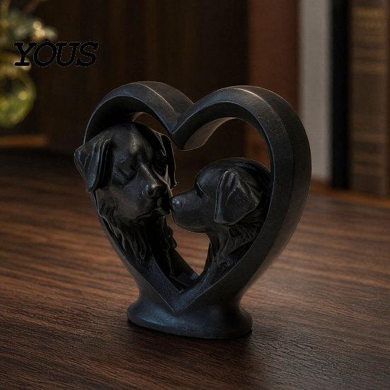 3D Printed Heart Sculpture Bernard Dog Heart-Shaped Sculpture, Hollow Silhouette Animal Statue with Matte Black Dust Resistant Decor Piece Finish,