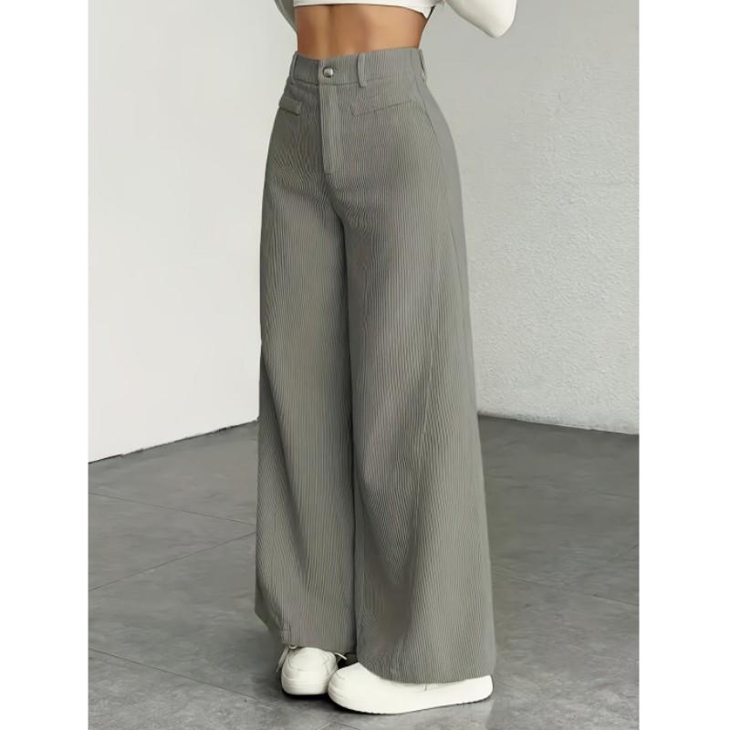 Women's Fall/Winter High-Waisted Casual Wide-Leg Solid-Color Work Pants