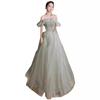 Green Evening Dress 1011 New Shoulder Small Skinny Host Temperament Fairy Mori Adult Dress Skirt