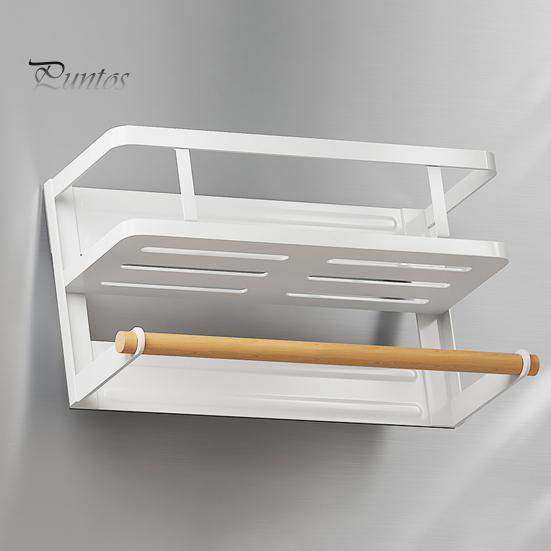 Magnetisches Lagerregal mit Papierhandtuchhalter, große Kapazität, einfach zu installierendes Kühlschrank-Gewürzregal, Küchen-Organizer mit Handtuchrollenhalter