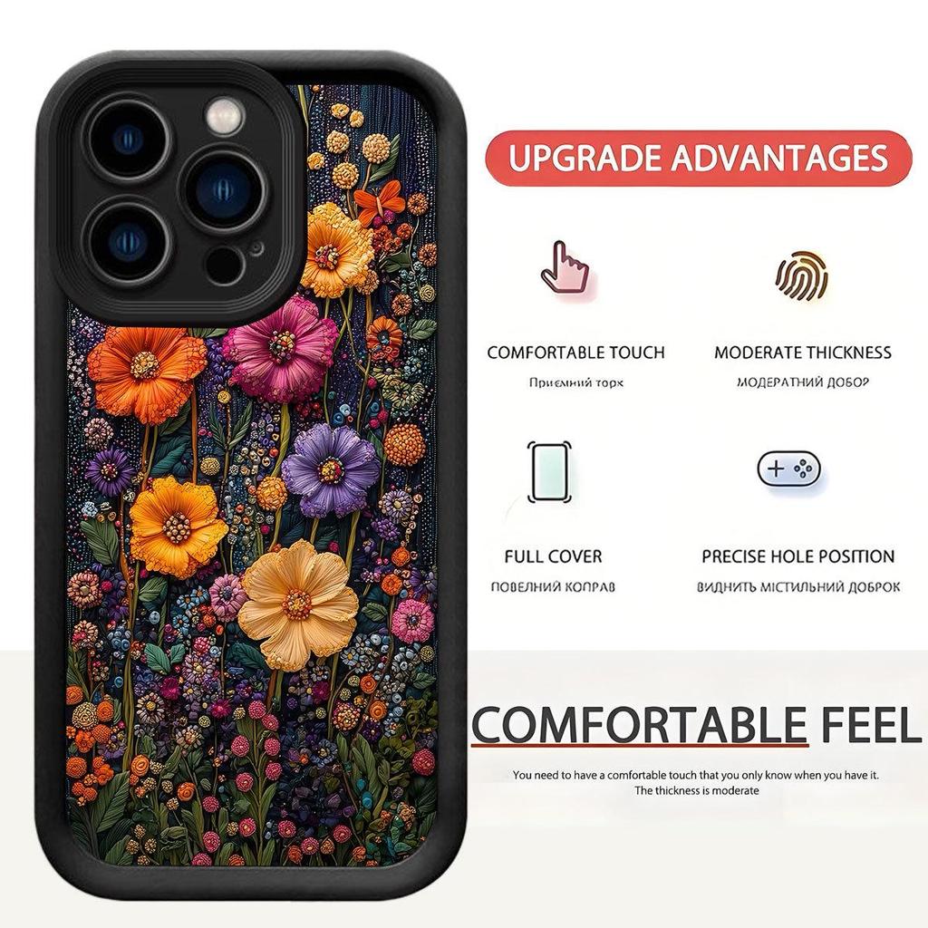 Black Grooved Flower Case for iPhone 14–17 Pro Max