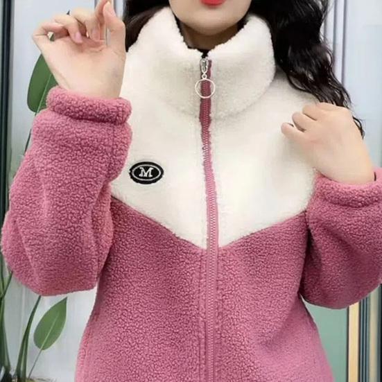 Women's Fuzzy Fleece Jacket Zip Up Stand Collar Sherpa Coat Fall