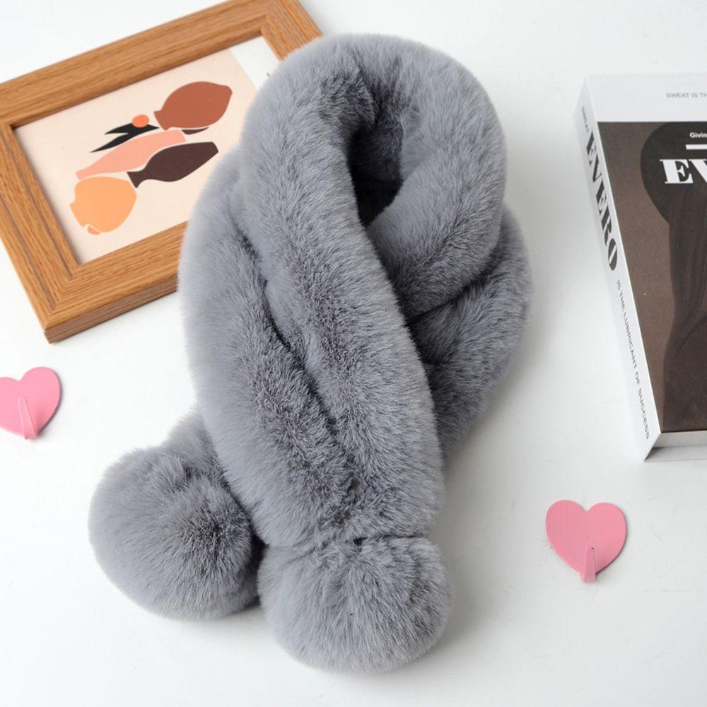 Faux Fur Plush Windproof Student Gift Neckerchief Plush Scarfs Fur Ball Cross Scarf Warm Bib