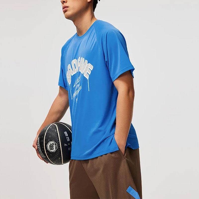 Li-Ning Badfive Letter Print Quick-Dry Short Sleeve T-Shirt Men Tops Interstellar-Blue ATSU437-4