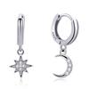 Silver Moon and Star Earrings Huggie Hoop Earrings 925 Sterling Silver Hoop Earrings Handmade Dangle Earring for Women Girls