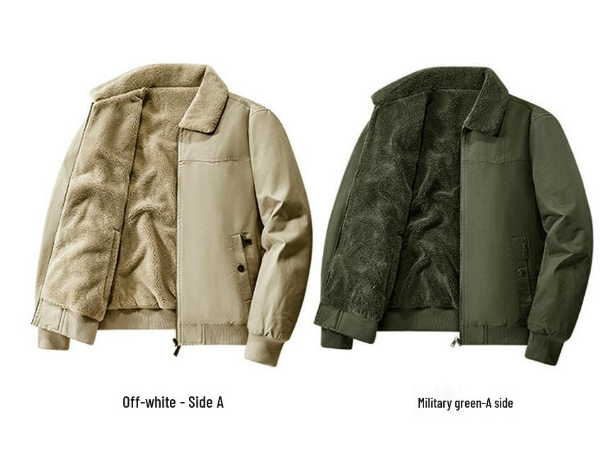 Men's Double-Sided Fur Collar Jacket - Warm, Loose, Casual Plus Velvet Coat (2519) for Autumn/Winter 2025