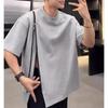 Men's Casual White Crew Neck Side Zipper Loose Fit Short Sleeve