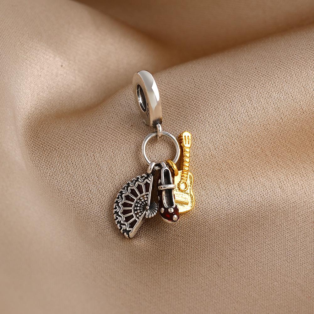 New 925 Silver musical instrument Charm Bead Earphone Guitar Piano Pendant Fit Original Bracelet Man Women DIY Jewelry Gift