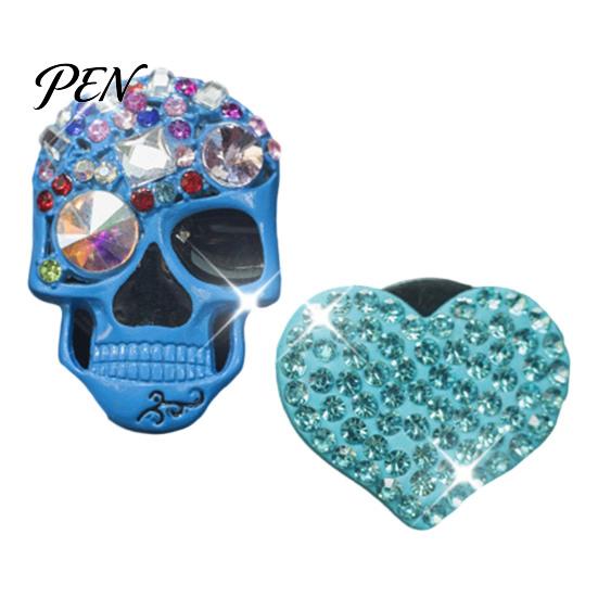 Cool Car Accessory 2 Pcs Bling Skull Heart Air Vent Clips, Rhinestone Shiny Creative Gifts for Owners Dashboard Trim Clip, Funny Head Auto Interior