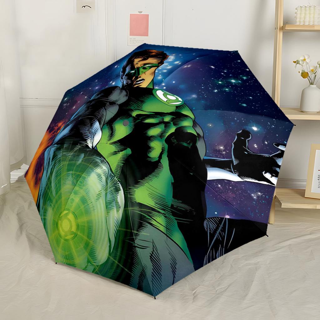 Green Lantern In Space Portable Automatic Umbrella Folding Umbrella with 8 Ribs Compact Design All-Season Travel Vibrant Pattern Umbrella