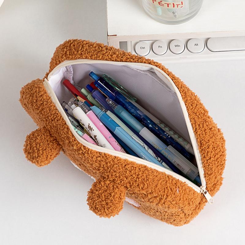Cute Cartoon Plush Bear Pencil Case Multifunction Creative Large Capacity Plush Pen Bag Supplies School Stationery Storage Bag