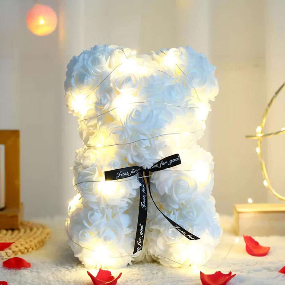 28cm Artificial Teddy Rose Multicolors with LED Strip Flower Bear Romantic Valentines Day Gift Girlfriend Women Anniversary Bear