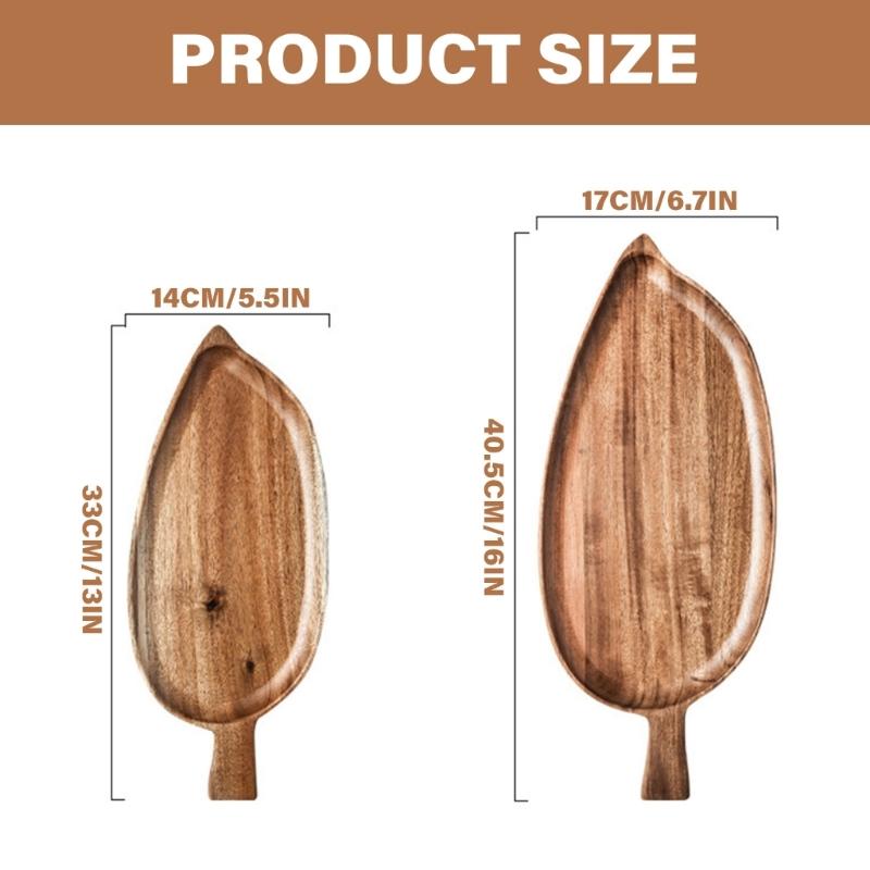 Wood Leaf Shaped Tray Large Size Food Storage Platter Elegant Teas Snacks Sushi Serving Plate for Kitchen Dining