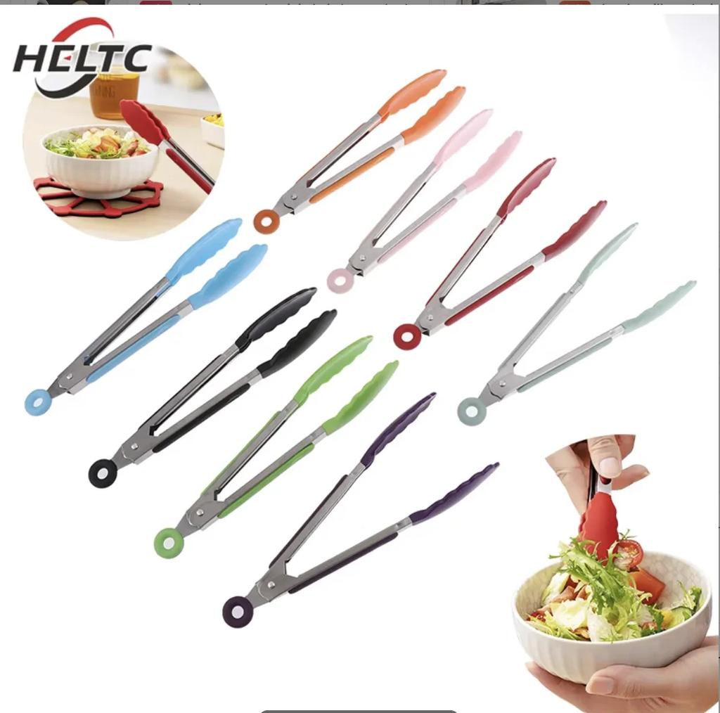 Silicone BBQ Grilling Tong Kitchen Cooking Salad Bread Serving Tong Non-Stick Barbecue Clip Clamp Stainless Steel Tools Gadgets