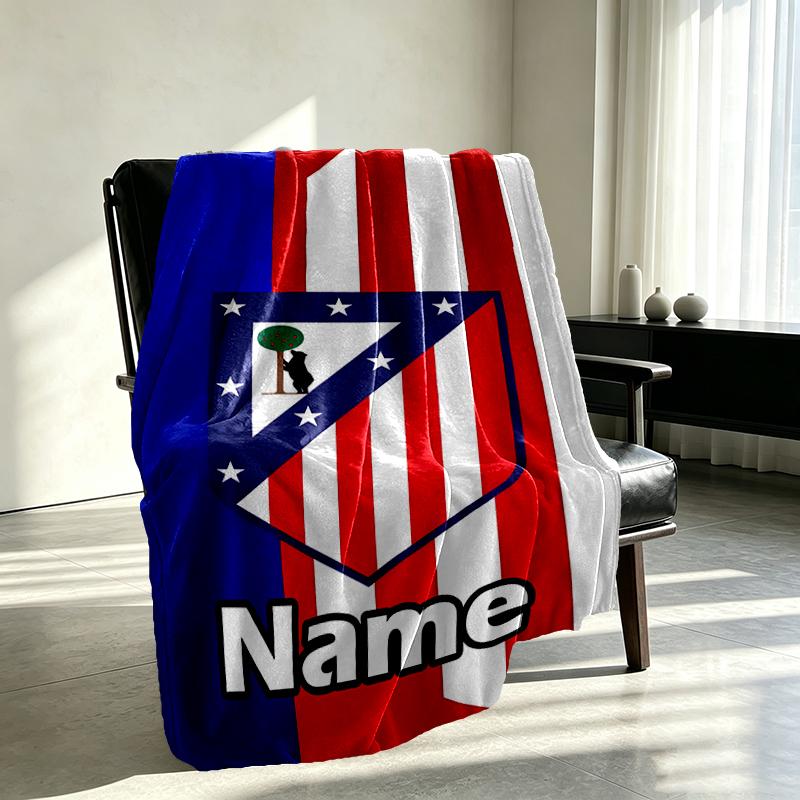 Custom Name Personalized Atletico Madrid Print Blankets, Home Decor, Bedroom, Sofa, Camping, Couch, Gifts for Birthday Christmas