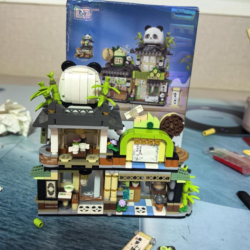 Loz Bear Coffee Foldable Chinese Style Street View Building Blocks Mini Assembly Bricks Set Diy Toy For Girls Birthday Gift