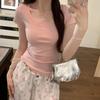 Korean Pure Desire U-neck Short-sleeved T-shirt Women's Summer New Slim and Thin Fashion Foreign Age-reducing Low-neck Top