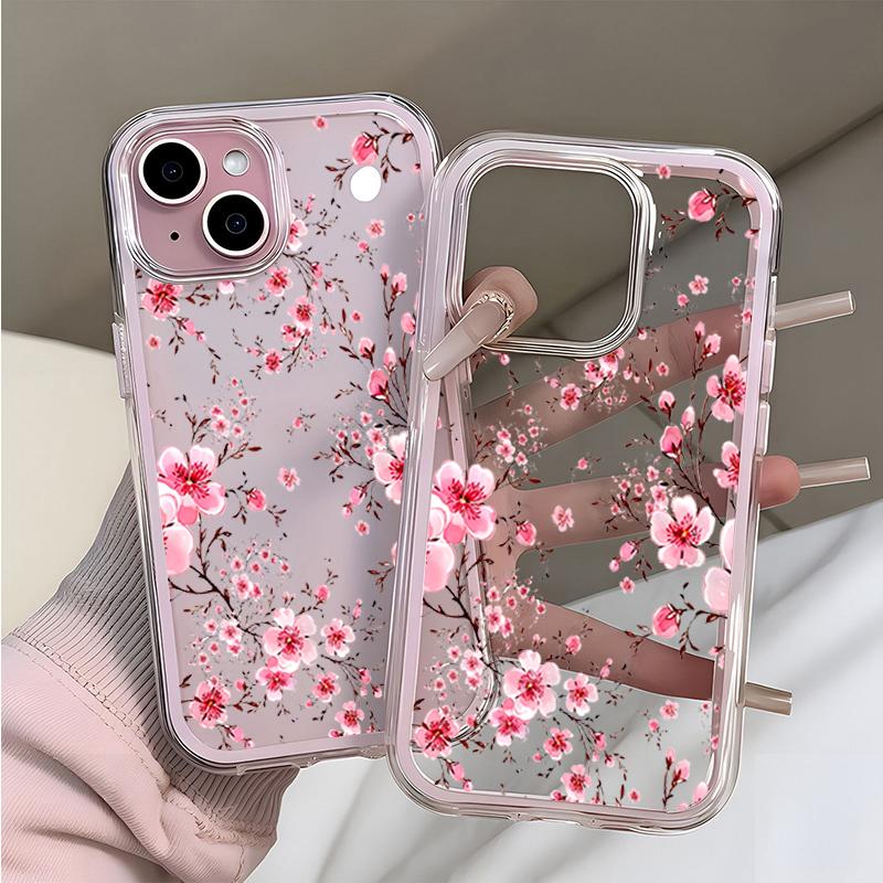 Pink Plum Blossom TPU Transparent Pink Silicone Soft Phone Case For iPhone 17 16 15 14 13 12 11 Pro Max 15 Plus Shockproof Cover
