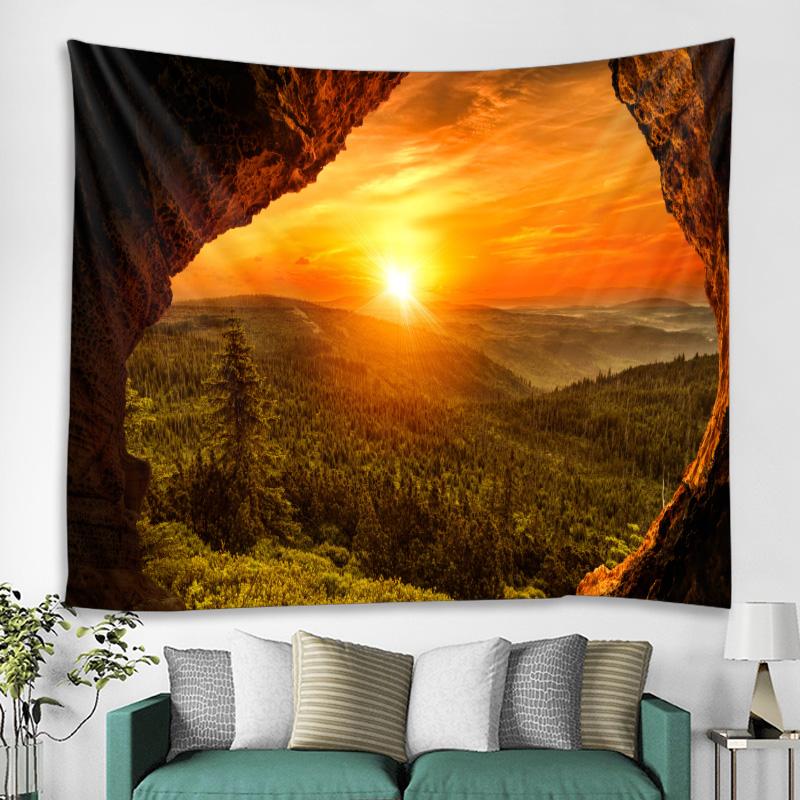 Rock Cave Sunrise 3d Printing Tapestry Reef Rock Cave Sea View Wall Hanging Living Room Bedroom Hall Tapestry Mural 6 Sizes