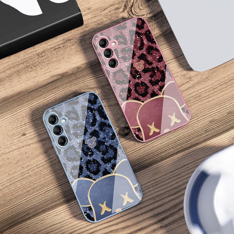 Leopard Striped Tide Bear For Samsung Galaxy A14 4G 20 30 52 20S 21S 22 A32 33 34 42 50 51 53 54 70 71 72 73 5G Glass Phone Case