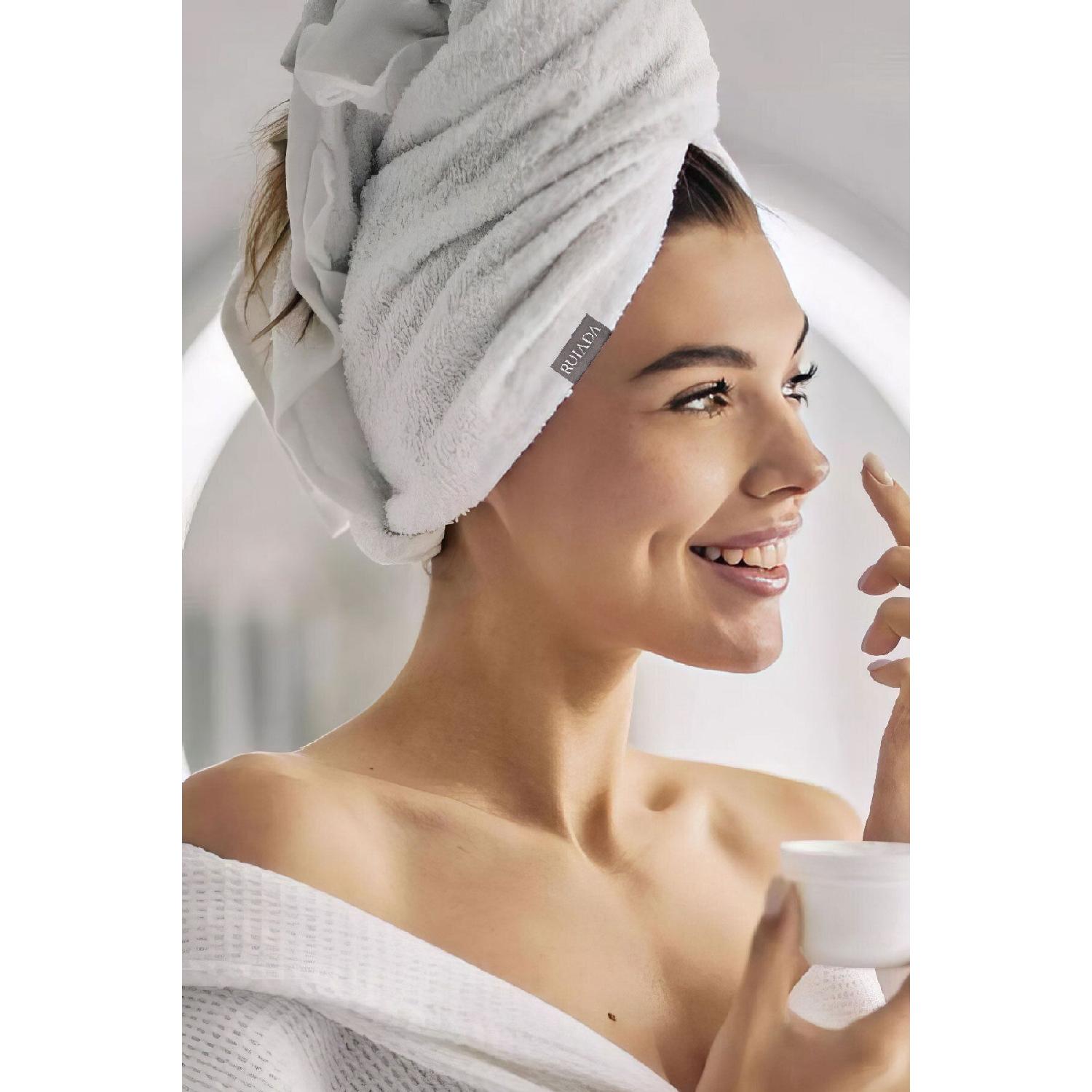 

100% Cotton Hair Drying Cap/towel With Elastic And Buttons Ecru екрю