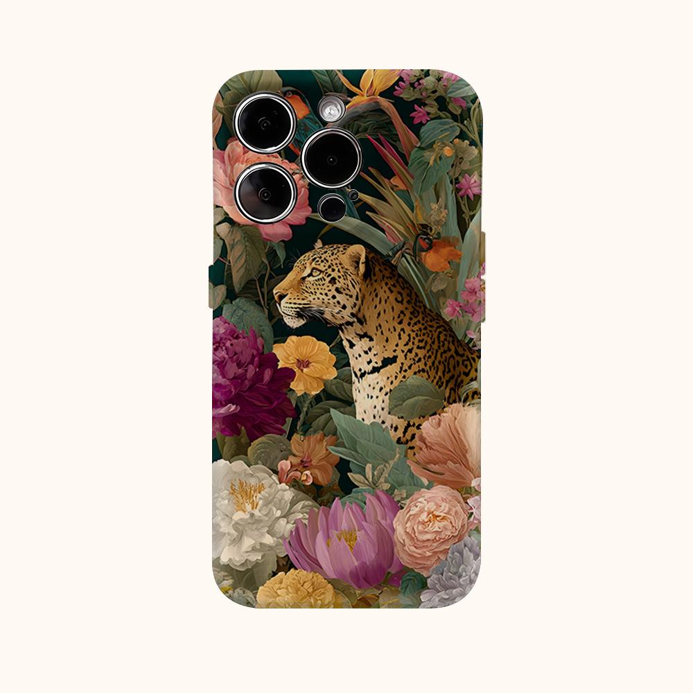 Jungle Leopard Floral Phone Case for IPhone 17AIR 16E 16 15 14 13 12 11 17 Pro Max Plus Double-layer Back Cover