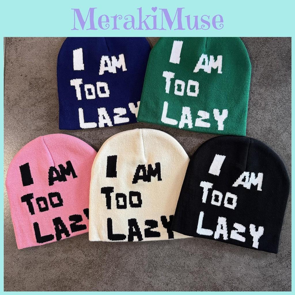 I Am Letter Too Lazy Embellishment Retro Streetwear Warm Wool Hat Couples Knit