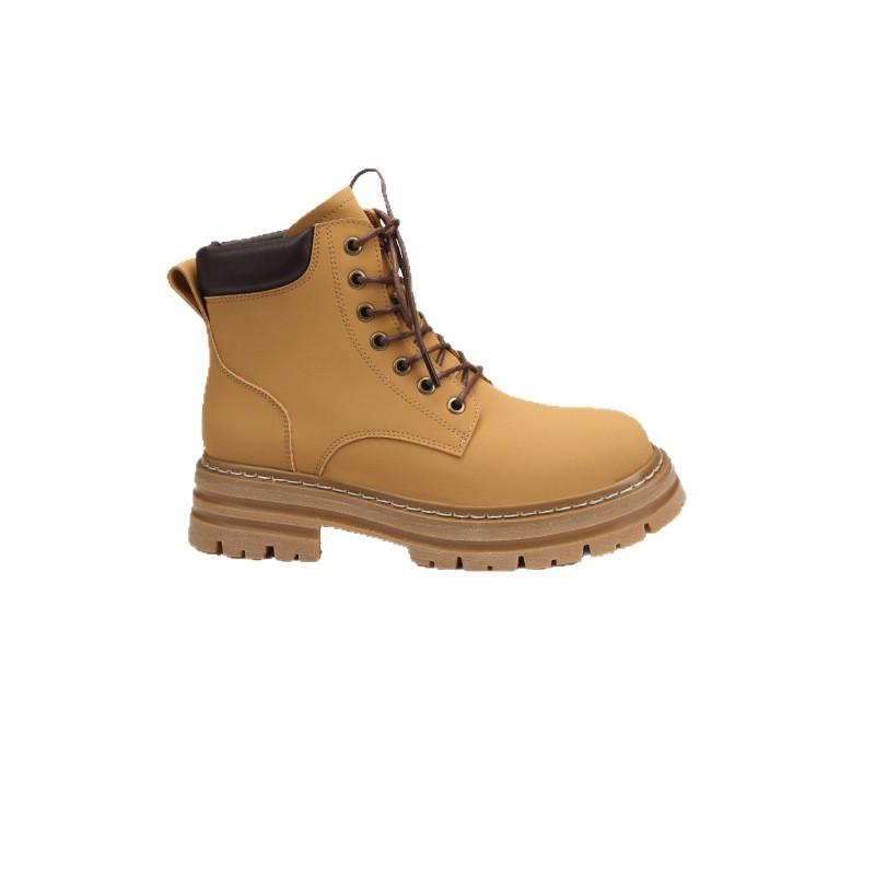 Grape Mother Has the Same Autumn and Winter New Short Boots, Thick-soled Kicks, Big Yellow Boots, Round Head Versatile Lace-up Martin Boots.