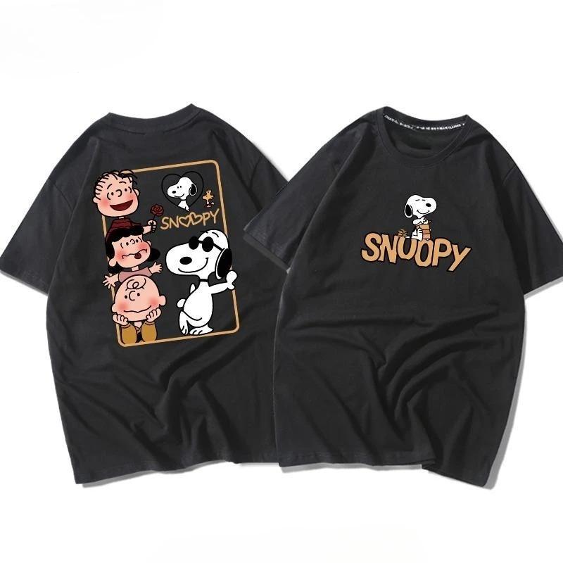 Oversized Short-Sleeve T-Shirt Featuring a Peanuts Gang Character Collage Print on the Back, Including Snoopy,