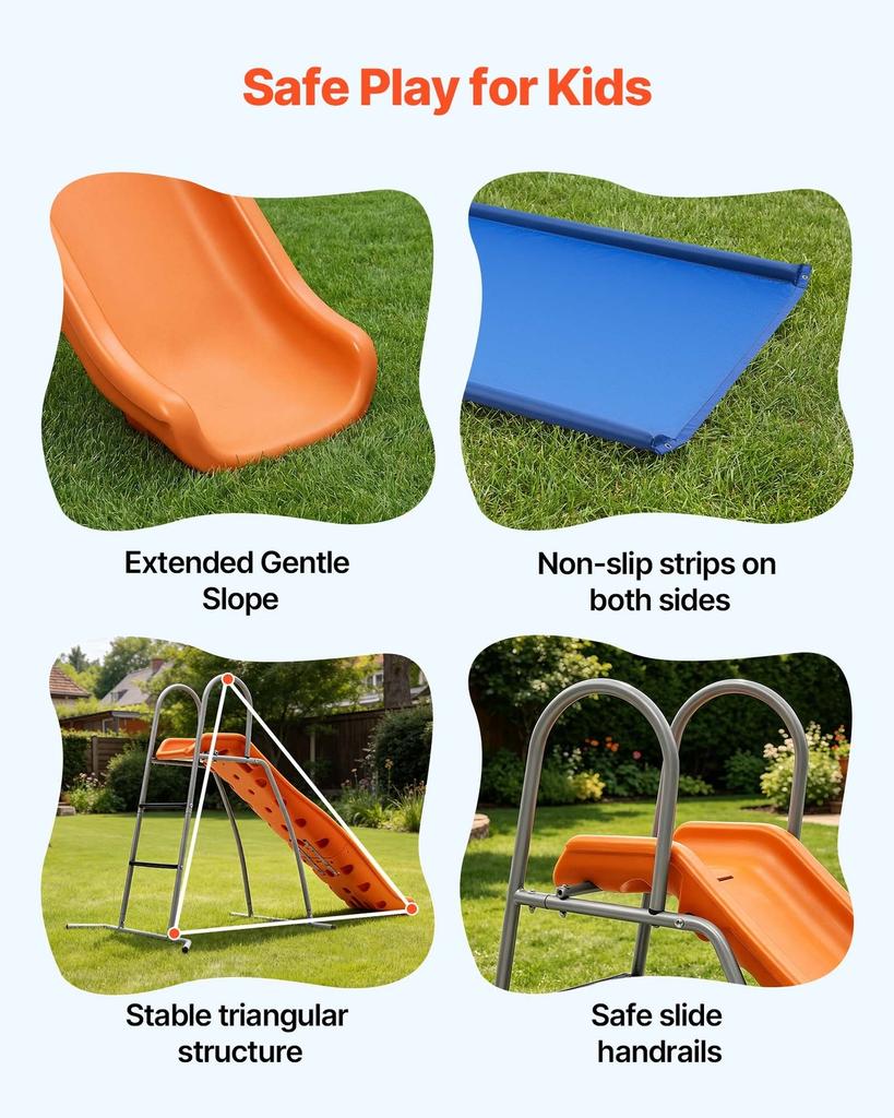 Water Slide, 165 Cm Outdoor Waterslide for Kids, Free Standing Pool Wave Slide with Ground Tarp, Built In Adjustable Sprinkler, Metal Plastic