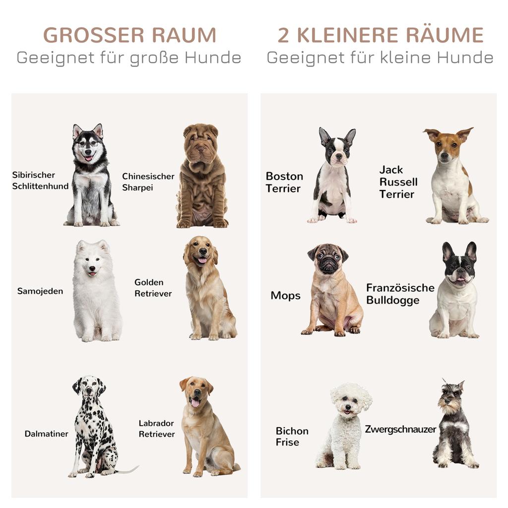 Hundekäfigmöbel für große Hunde, Doppelhundegehege für kleine Hunde mit Schiebetüren, Eichenoptik
