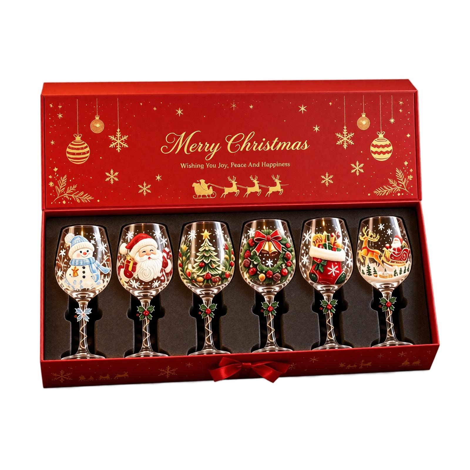 Weihnachts-Stielgläser, Glas-Feiertags-Trinkgeschirr Geschenkbox-Set für festliche Unterhaltung One Size red