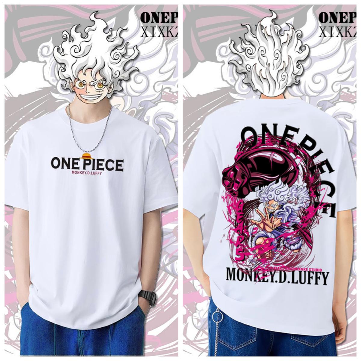 

One Piece Collaboration Anime No 5 Nika Luffy Print Shortsleeved Summer Pure Cotton Versatile Parentchild Tshirt S