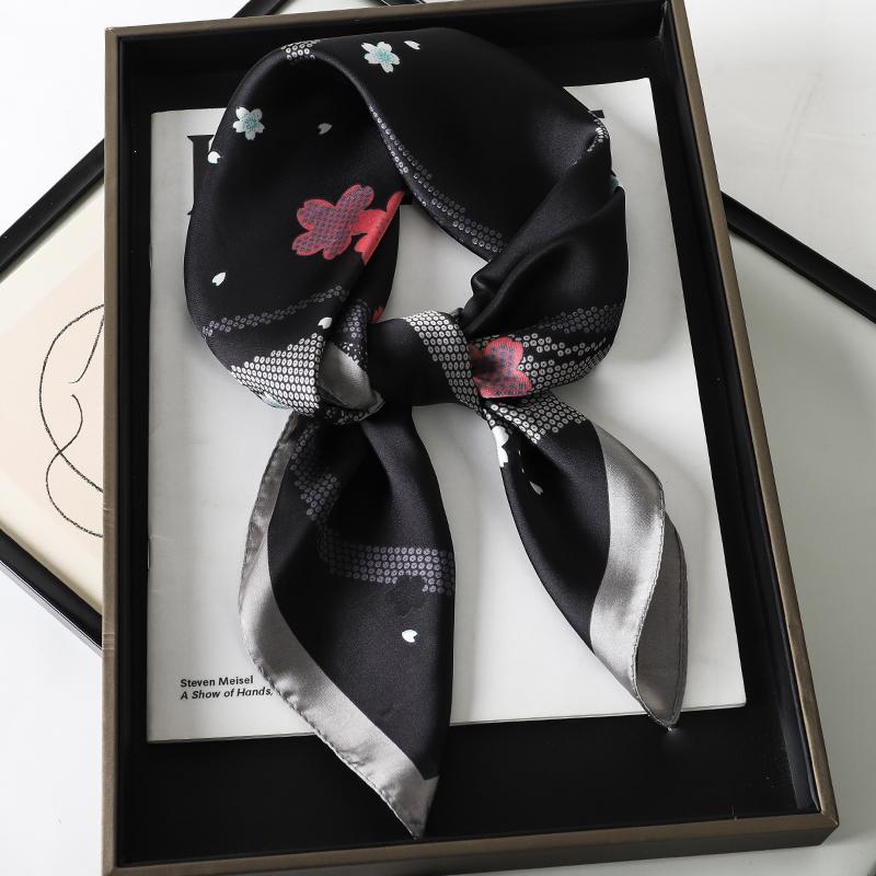 70*70CM Fashion Silk Square Scarf Women Satin Shawl Wrap Hijab Female Hair Band Luxury Ladies Print Design Headband Scarves