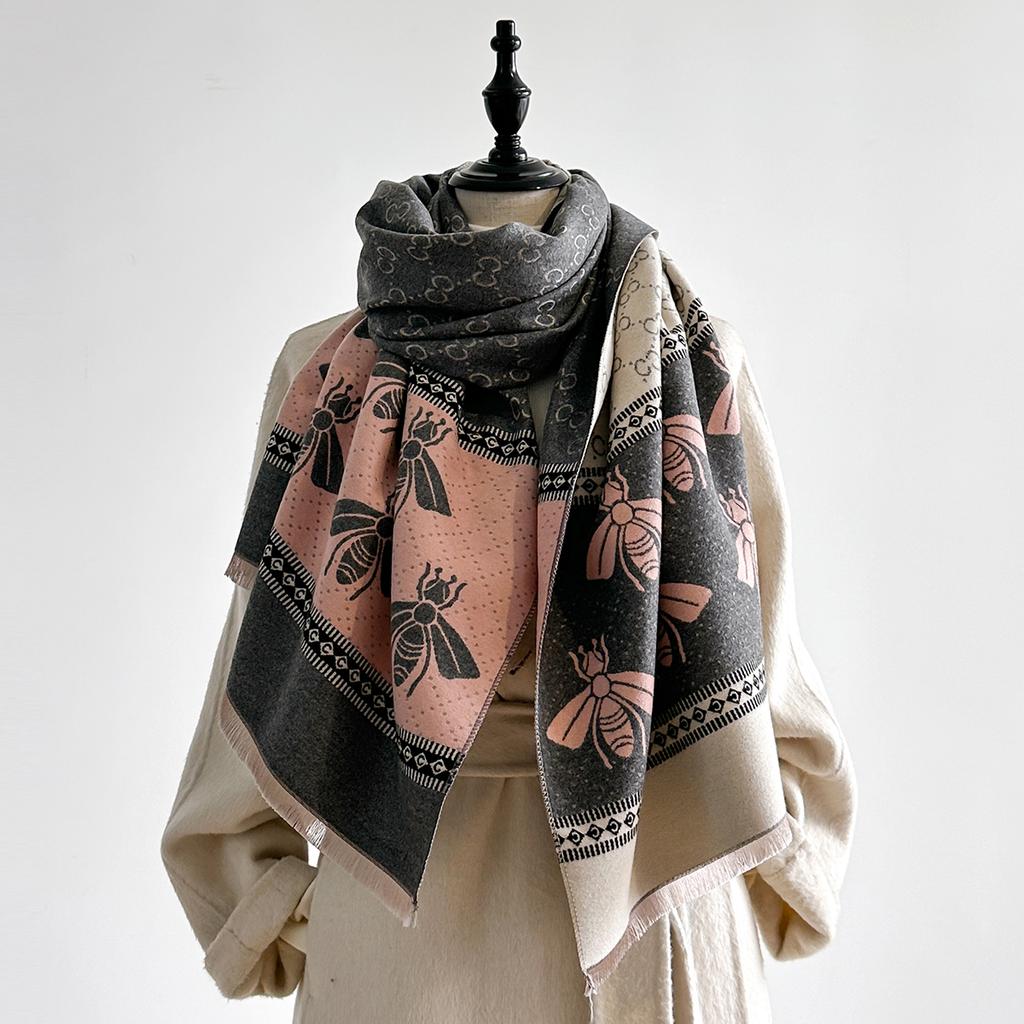 Elegance Two-Sided Print Scarf Soft Warm Fringe Pashmina Shawl Autumn And Winter Outdoor Coldproof Windproof Blanket