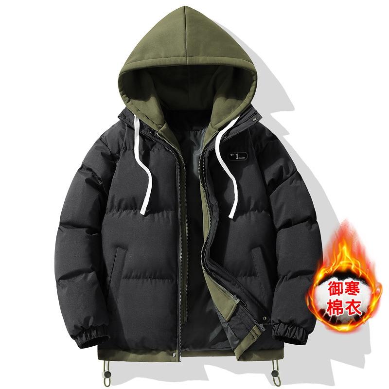 Padded clothes trendy brand fake two-piece hooded winter thickened jacket student padded jacket top casual jacket