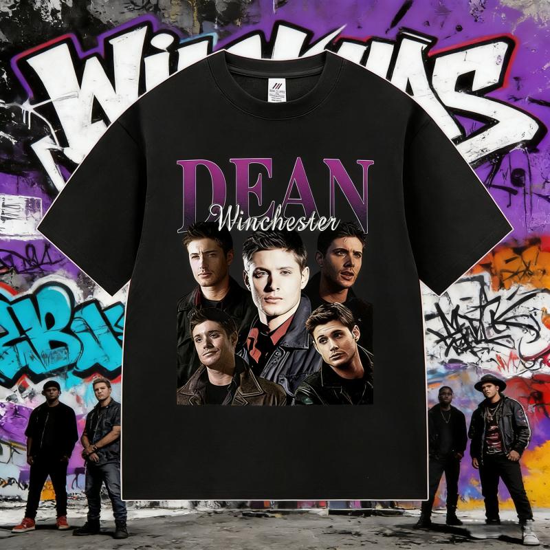 2025 Summer Vintage Dean Winchester Actor Graphic Unisexs Fashion High Quality Clothing Unisex 100 Pure Cotton Printed Tshirt