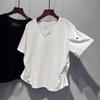 European Plus Size U-Neck Ruched Short-Sleeve Cotton T-Shirt for Summer 2025
