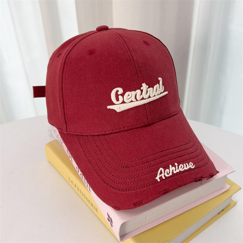 Letter Embroidered Hard Top Big Head Circumference Baseball Hat for Women Trendy Versatile Wide Brim Showing Face Small Sun Protection Baseball Cap