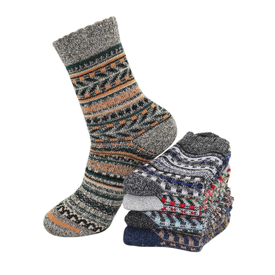 Winter Men's Wool Socks Harajuku Retro Warm Thick Comfortable  Knitted Casual Striped Socks 5 Pair